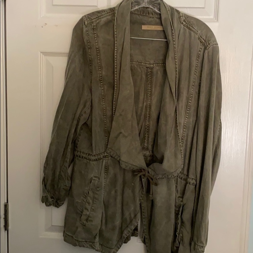 Oversized Olive Jean Midline Sinch Jacket/Shirt
